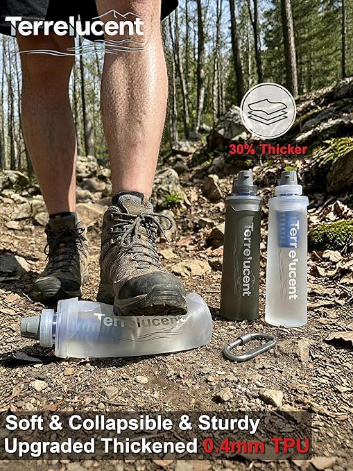 750ML Collapsible Water Bottle with Filter, Squeeze Filtered Water Bottle, BPA-Free, Dual Filtration, Ultralight Water Filter System for Hiking, Camping, Backpacking (White, 25.4 OZ)