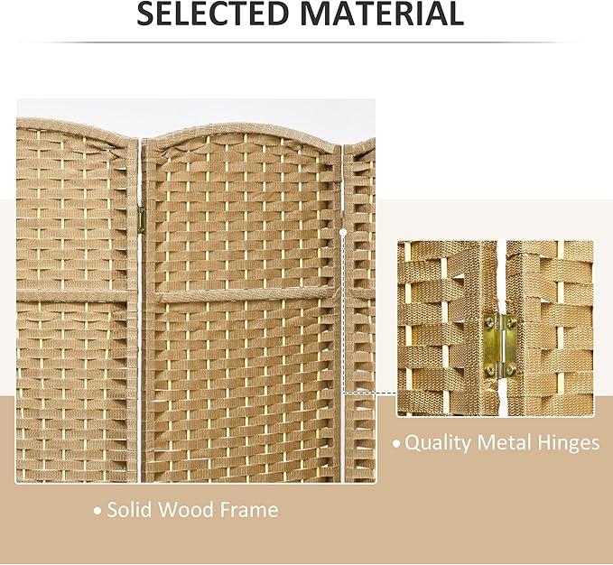 HOMCOM Room Divider, 4 Panel Folding Privacy Screen, 5.6' Tall Freestanding Wall Partition for Home Office, Bedroom, Nature Wood