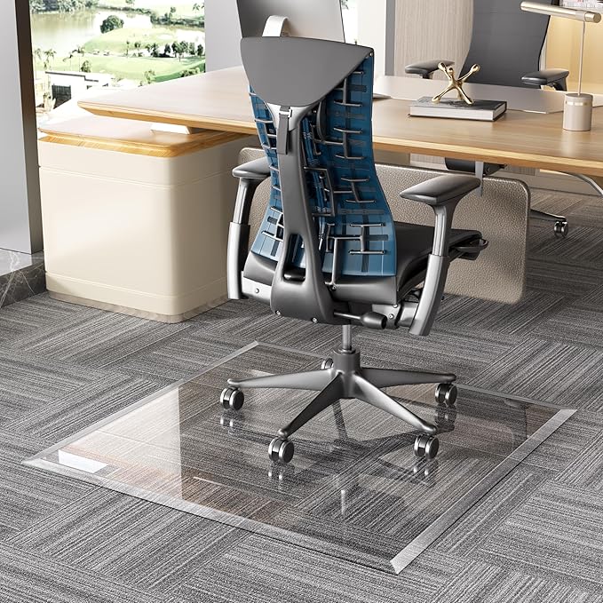 [Tempered Glass] 36“ x 36” Beveled Edge Glass Chair Mat with Polished Edge Clear Office Chair Mat, Glides Smoothly, Suitable for Carpet or Hardwood Floors