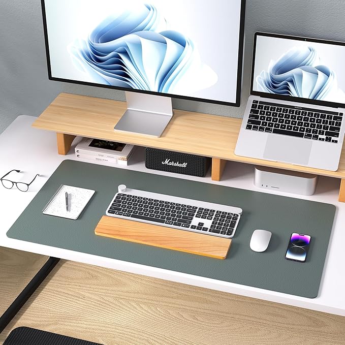 Aothia Leather Desk Protector, Mouse Mat, Non-Slip PU Leather Blotter, Laptop Desk Mat, Waterproof Writing Pad for Office and Home (Jungle Green, 36" x 17")