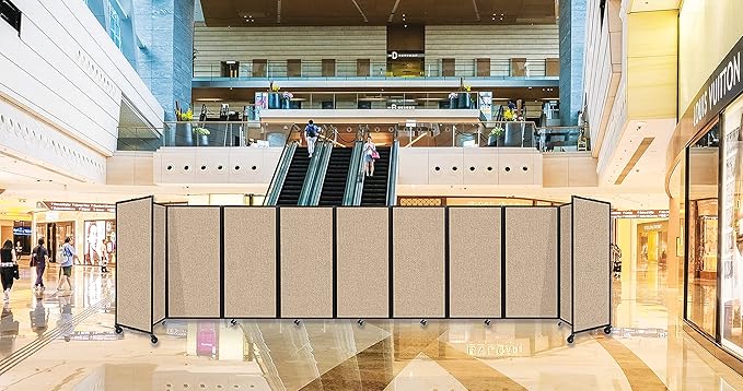 Versare Room Divider 360 Portable Wall Partition | Folding Panels | Large Freestanding Divider | Locking Wheels | Temporary Room Separator