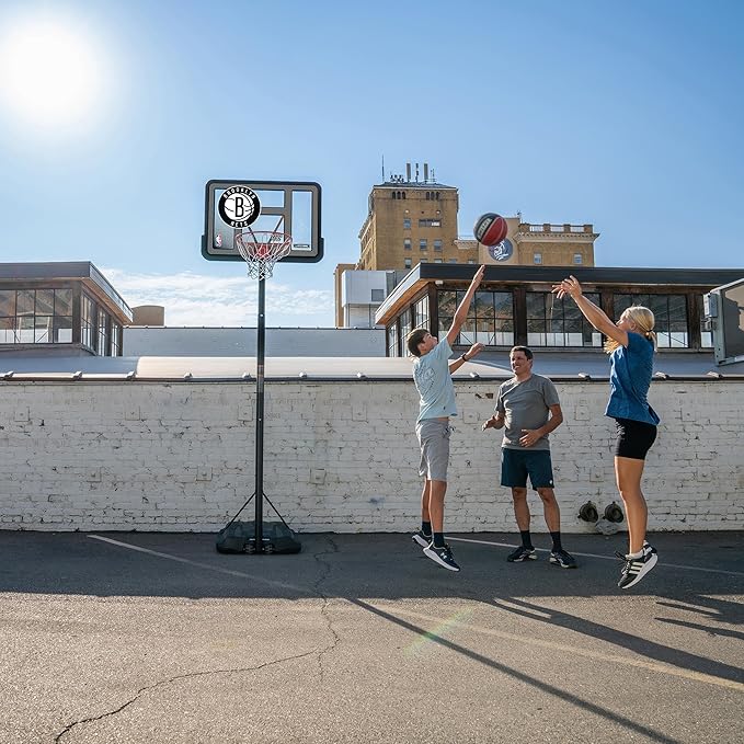 Lifetime NBA Brooklyn Nets Portable Basketball Hoop, Adjustable Height 7.5-10 Ft, 44 Inch Shatterproof Fusion Backboard, Base with Wheels