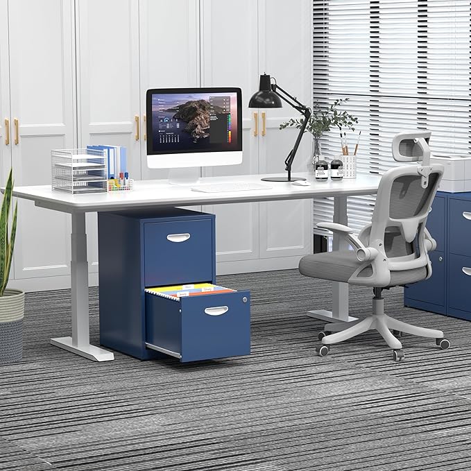 Kubohogar 2 Drawer File Cabinet with Lock,Blue Metal Filing Cabinets,Vertical Locking File Cabinet Fit Hanging Files, Letter,File Box and A4 Documents