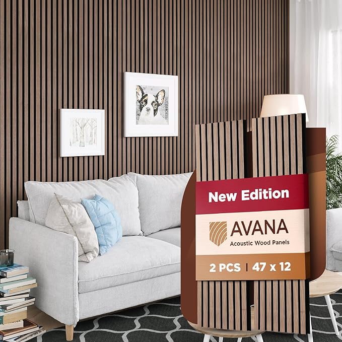 Avana Acoustic Wood Wall Panels – 47.2 X 12.6 Inch Walnut Acoustic Panels 2 PCs – Wall Panels For Interior Wall Decor for Homes, Offices, Studios – Modern Sturdy And Durable Wood Panels For Wall