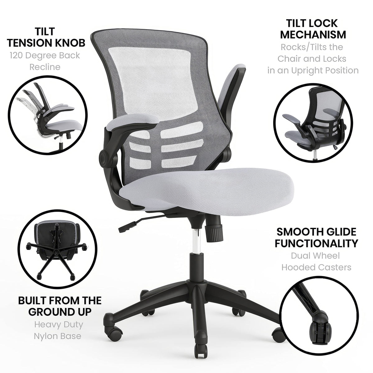 Office Chair, Ergonomic, Mid-Back, Dark Gray Mesh with Swivel