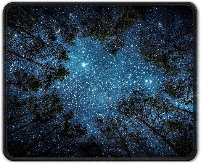 Auhoahsil Mouse Pad, 12 x 10 in Nature Theme Computer Mouse Pad for Desk, Premium-Textured Non-Slip Rubber Stitched Edges Waterproof Square Mouse Mat for Gaming Work Wireless Mice, Night Sky