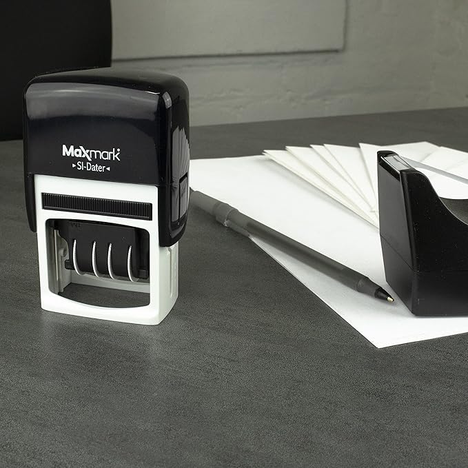 MaxMark Office Self Inking Date Stamp with Phrase Paid - 2 Color Blue/Red Ink