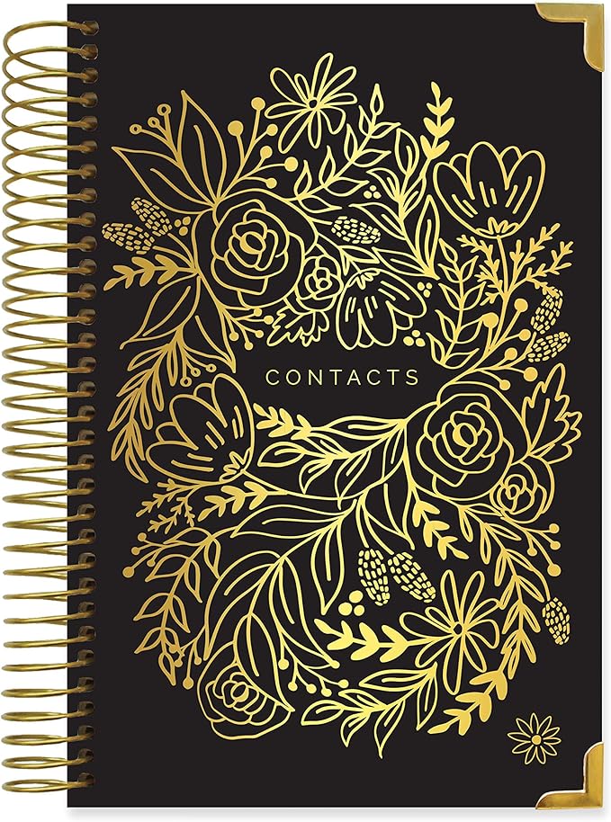 bloom daily planners New Address Book with Alphabetical Tabs - Hardcover Contact Book & Password Book Organizer for Addresses, Phone Numbers & More (6” x 8.25”) - Black & Gold Embroidery