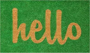 100262436GNS Hello Doormat Green/Natural Script, 24" x 36"