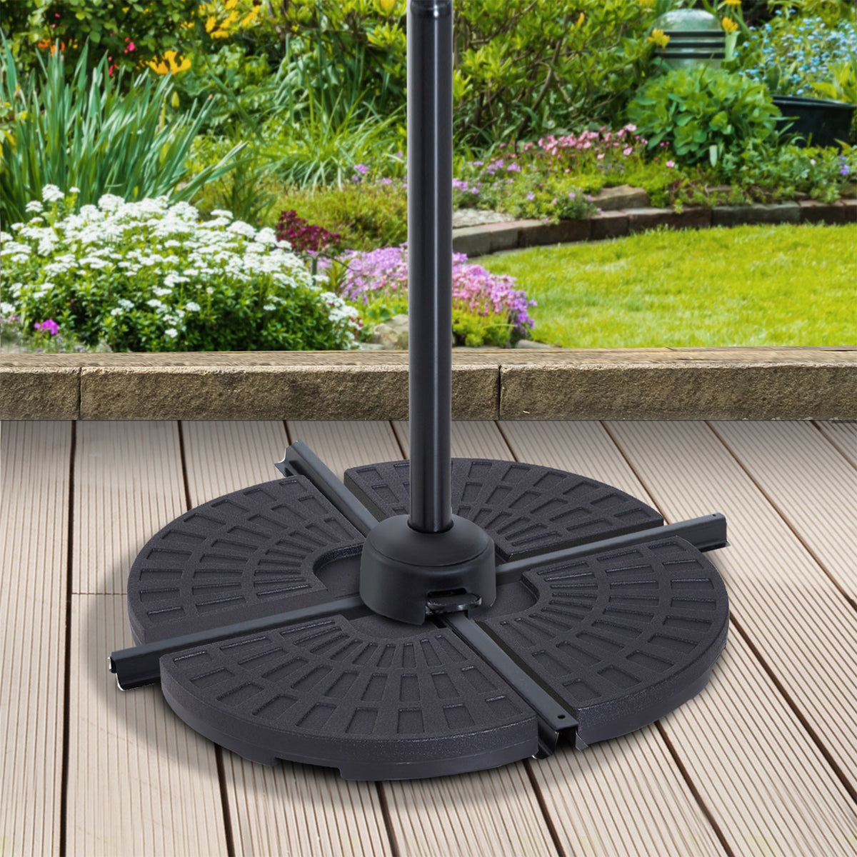 Large 4 Piece Round Fillable Weighted Offset Market Patio Umbrella Base