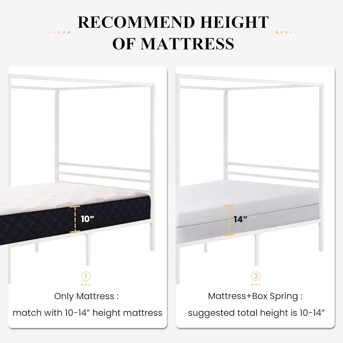 Canopy Bed Frame Full Size/Mattress Foundation with Metal Slats Support/No Box Spring Needed/Easy Assembly/White