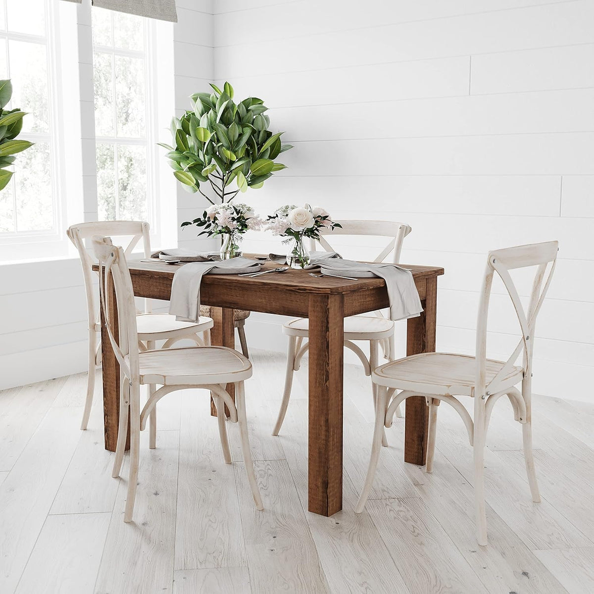 Jessamine 46" X 30" Rectangular Rustic Solid Pine Farm Dining Table, Antique Farmhouse Wooden Dining Table for Kitchens and Parties, Antique Rustic