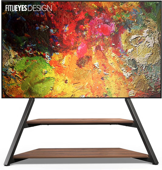 Design Large TV Floor Stand for 75 77 85 86 90 100 Inch Tvs, Heavy Duty TV Stand Mount with Large Wood Entertainment Shelf, Modern Living Room Television Stands, up to 187 Lbs, Eiffel Series