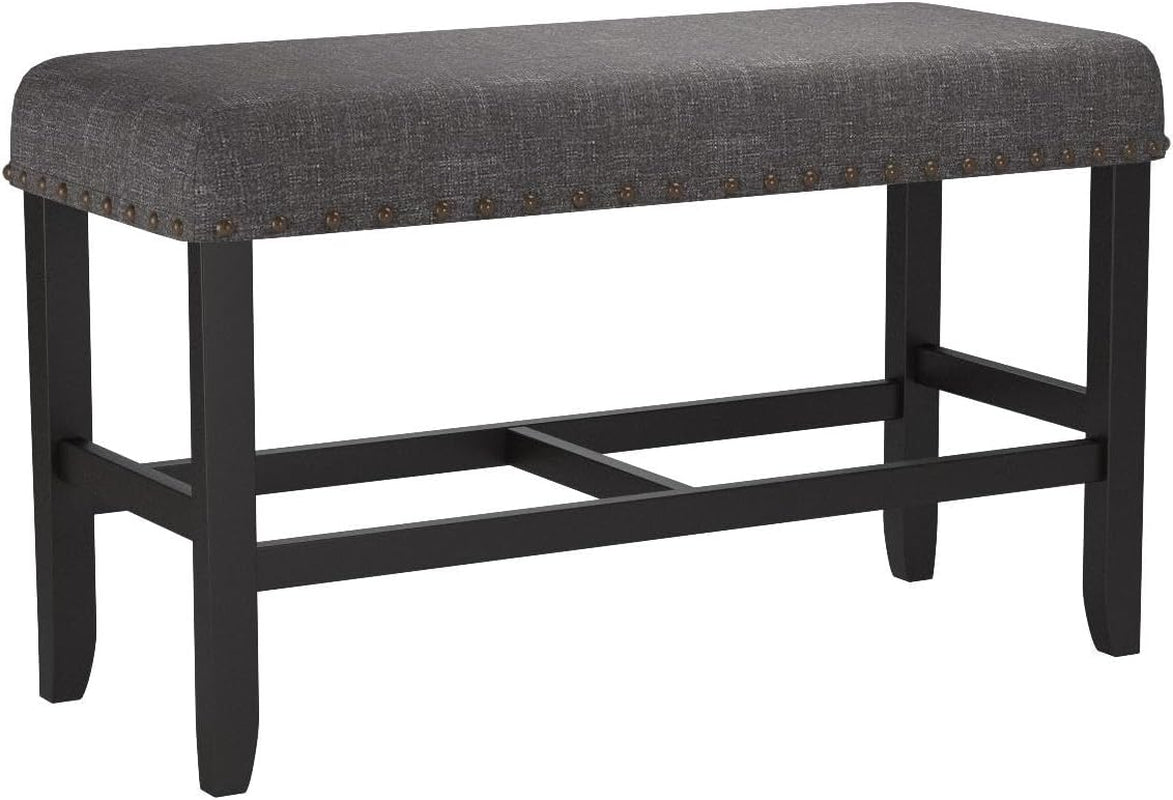 Biony Fabric Counter Height Dining Bench with Nailhead Trim, Grey
