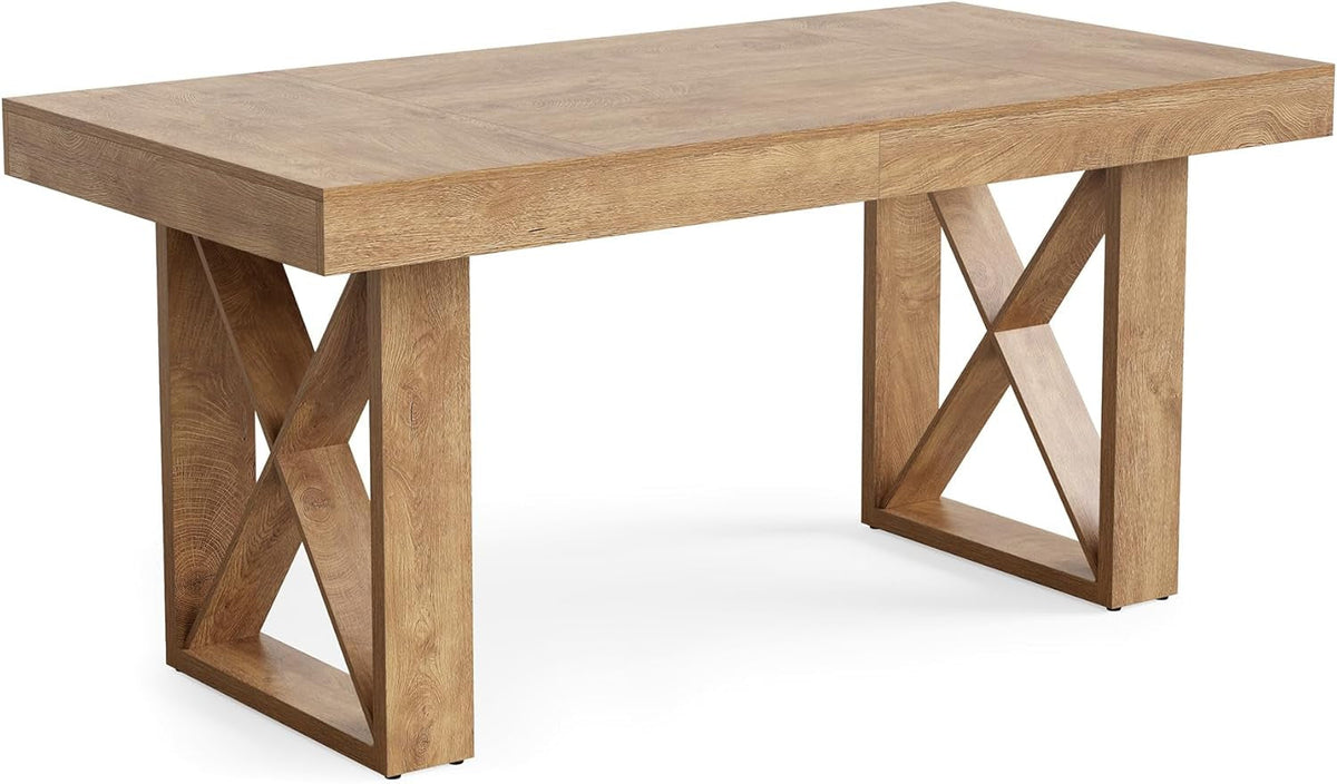 63-Inch Rectangle Dining Table for 4-6 People, Farmhouse Thick Appearance Design, Rectangular Kitchen Dinner Table for Home, Rustic Yellowish Brown