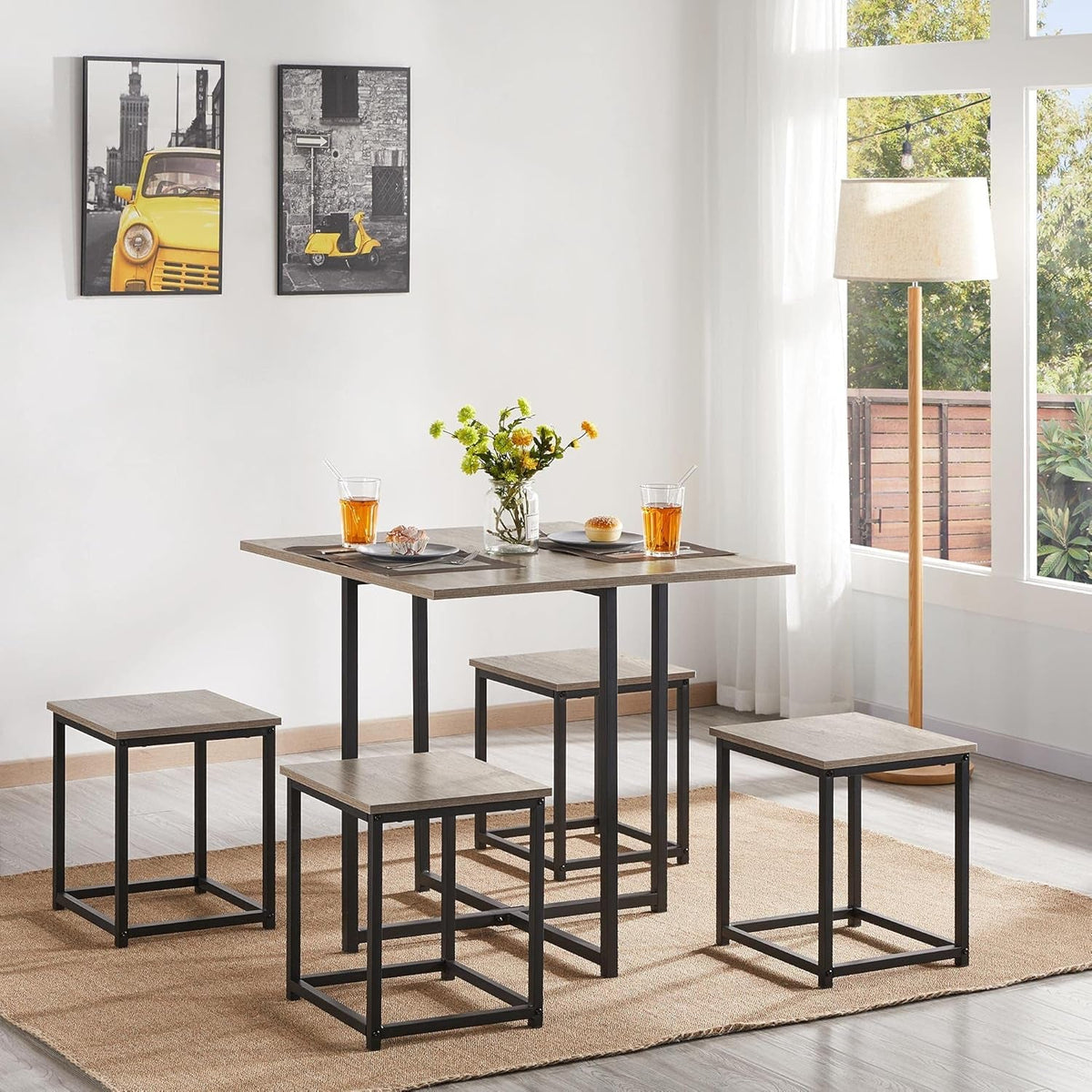 Dining Table Set for 4 Industrial Kitchen Table with 4 Chairs, Space-Saving Design for Apartment, Small Space, Breakfast Nook, Gray