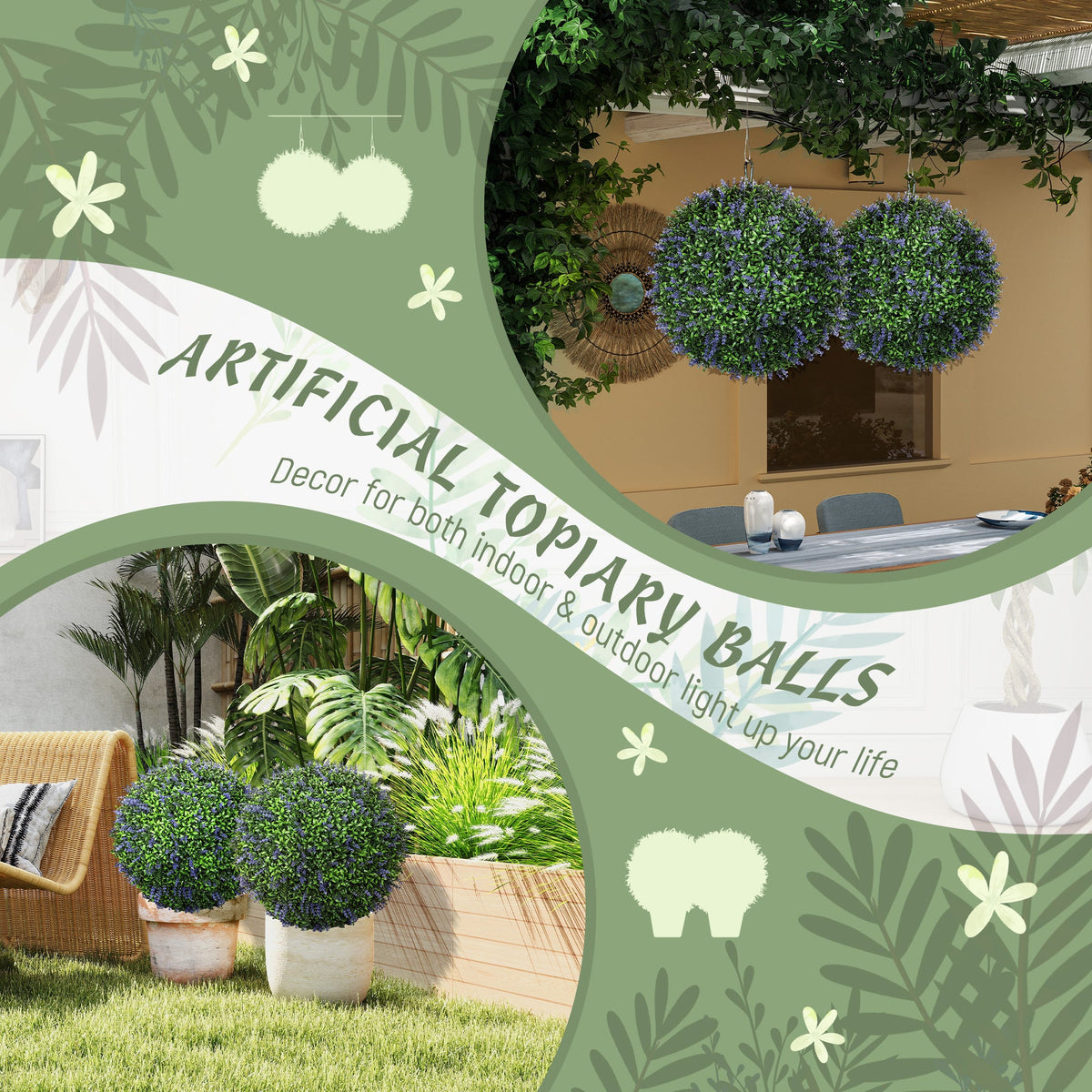 2 Pack Artificial Plant Lavender Topiary Balls, 16.5 Inch