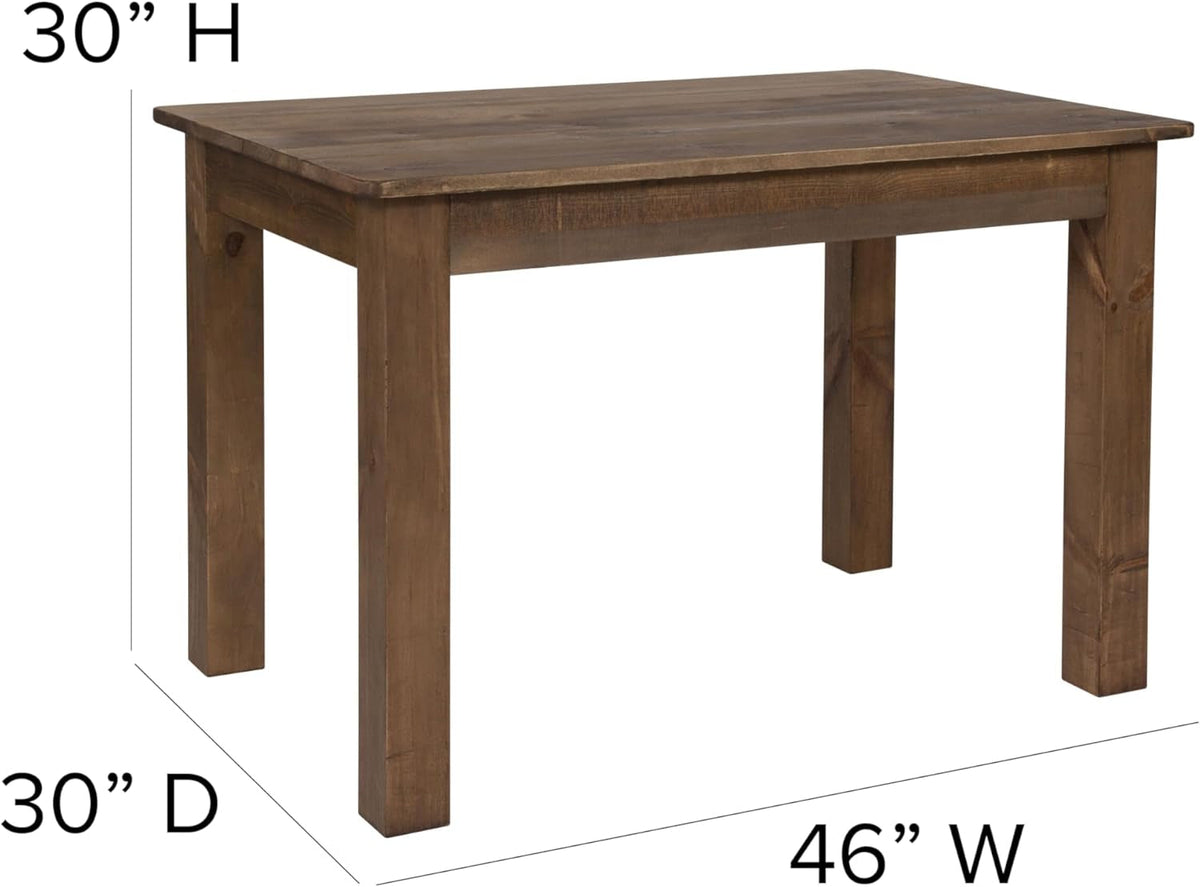 Jessamine 46" X 30" Rectangular Rustic Solid Pine Farm Dining Table, Antique Farmhouse Wooden Dining Table for Kitchens and Parties, Antique Rustic