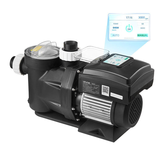 Variable Speed Pool Pump, 1.5 HP, AC 220-240V, 115 GPM, In/Above Swimming Pool Pump with Filter Basket, Powerful Self Priming, Programmable Timer, for Inground and Above Ground Swimming Pool