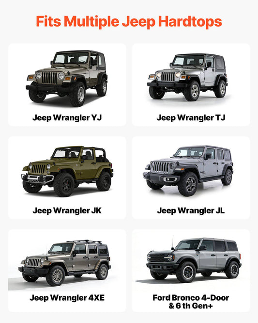 Hard Top Remover Lift, 220 lbs, Jeep Hardtop Removal and Storage System, Quick & Easy One-Person Operation, Adjustable Height, for Jeep Wrangler YJ, TJ, JK, JL, 4XE, Ford Bronco 4 Door & 6 Gen+