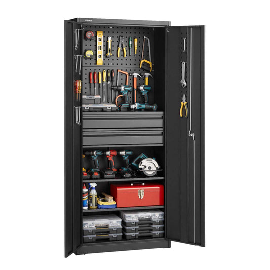 Metal Storage Cabinet, 180 lbs Shelf Load Capacity, 70.87" Tall Garage Tool Storage Cabinet with 2 Locking Doors, Adjustable Shelves, 2 Drawers, Pegboard, for Garage, Home, Office, Utility Room