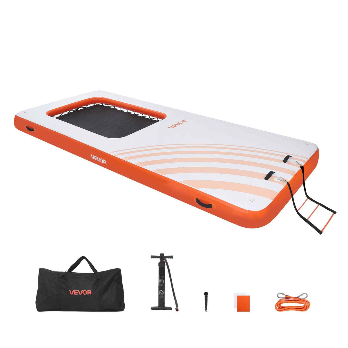 Inflatable Floating Dock, 15 x 6.5 FT Inflatable Dock Platform, Non-Slip Water Air Mat with Portable Carrying Bag and Detachable Ladder, Floating Water Platform Island Raft for Pool Beach Ocean