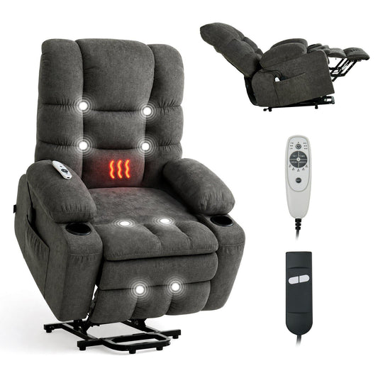Power Lift Recliner Chair, Large Electric Lift Chair with Heat and Massage, Infinite Position Adjustment, Chenille Fabric, with Side Pockets, Cup Holders and USB Port, Dark Gray