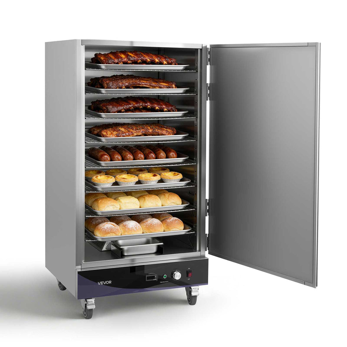 Electric Hot Box Food Warmer, 8-Tier Commercial Warming Cabinet with Water Tray, Single-Door and Adjustable Shelves, Stainless Steel Food Warmer Cabinet, for Restaurant, Kitchen, Pizza, Chicken
