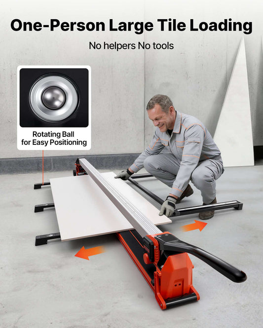 63-Inch Manual Tile Cutter, Upgraded Rail and Sliding Head, Precision Alignment Guide, Tungsten Carbide Cutting Wheel, Support Legs with Swivel Wheels, for DIY Pros, Ceramic, Floor, Wall Tiles