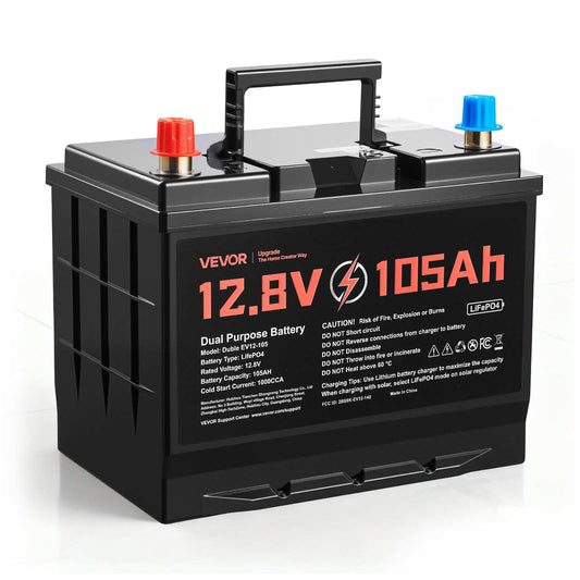 12V 105Ah Dual Purpose LiFePO4 Lithium Battery, 1000 CCA Group 24, Lithium-ion Starter Battery Plus Deep Cycle, Built-in Smart BMS, Car Start-Stop, for Automotive, Trolling Motor, Marine, RV