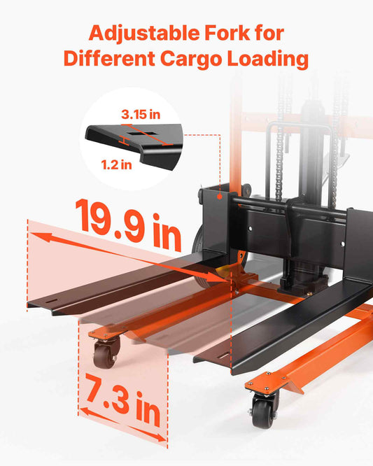 Hydraulic Material Lift Winch Stacker, 450 lbs Load Capacity, Pallet Truck Dolly with Fork Lift Table, 35.4 Inches Max Lifting Height, Foldable & Portable Pallet Jack Table Cart, Orange & Black