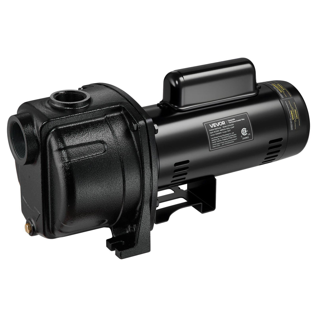 2 HP Shallow Well Jet Pump, 230 Volt, 5200 GPH Cast Iron Well Jet Pump, with 112 ft Max Head Lift, Check Valve, Thermal Protection, Automatic On/Off, for Garden Irrigation Lawn Sprinkler System