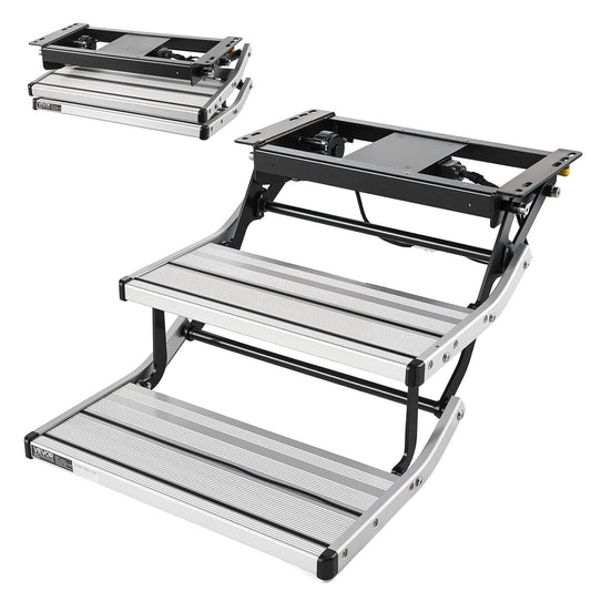 RV Steps, 2-Step, 440 lbs Load Capacity, Electric Retractable RV Stairs, Telescopic Folding Aluminum Alloy Camper Steps, Steel Frame Non-Slip Entry Stair for Camper Van Motorhome Travel Trailer